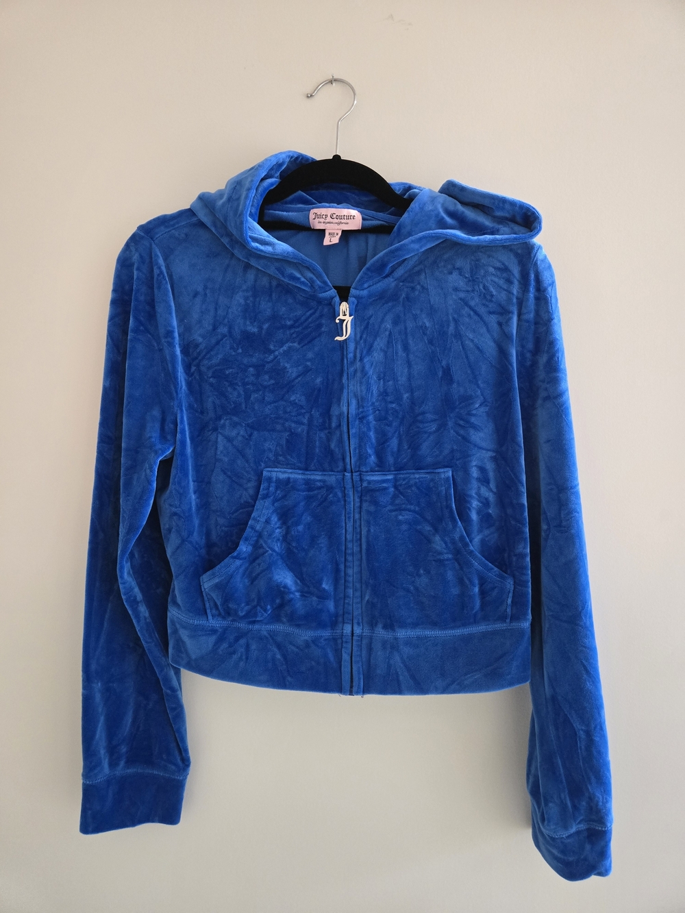 Juicy Couture Vintage Cobalt Blue Velour Zip Up Hoodie, Rare LA Tags, Large, New